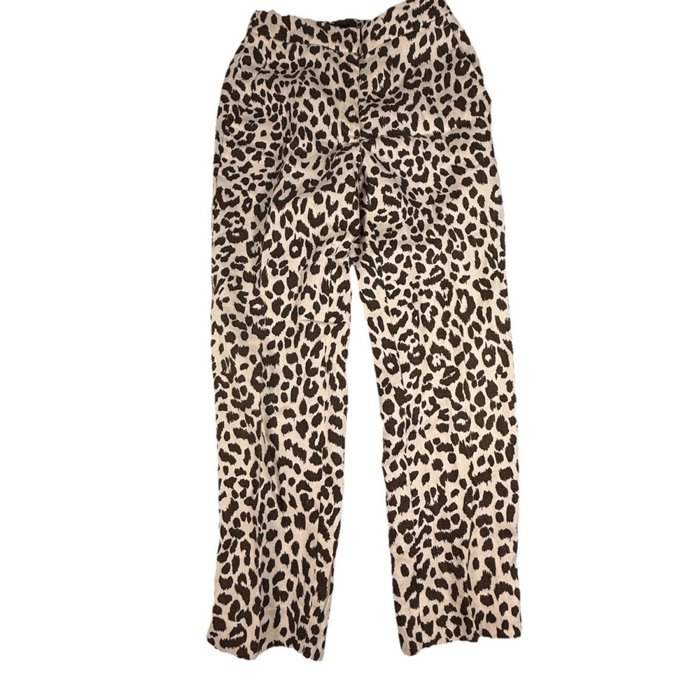 J. Crew Leopard Print Linen Pants - Brown and Cream Women’s Size 0